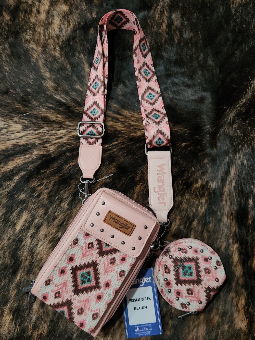 Wrangler Pink Aztec Crossbody Phone Bag with Coin Pouch